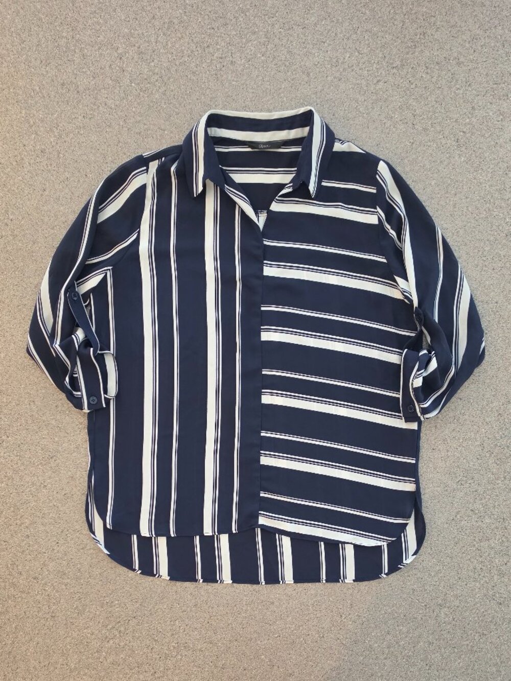 Rolled Sleeve Striped Women's Blouse
